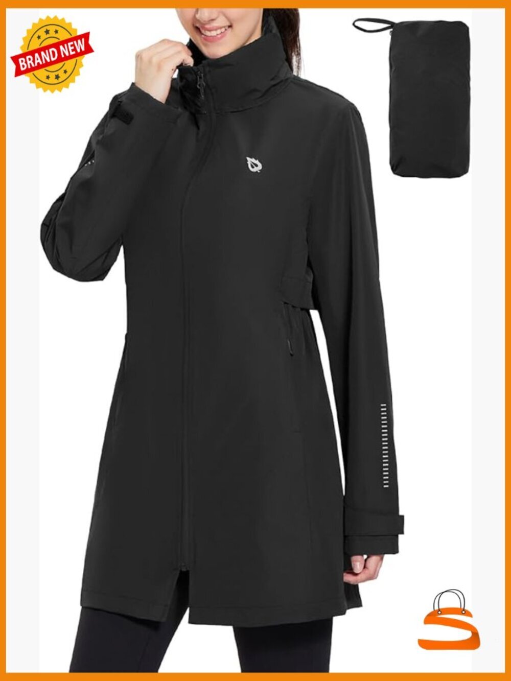 Long Rain Coat Packable Waterproof Windbreaker Cycling Jacket with Hood